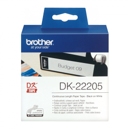 Brother - DK-22205 - Ruban  Noir/Blanc - 62 mm - Rouleau continu support papier adhésif (6,2 cm x 30 m)